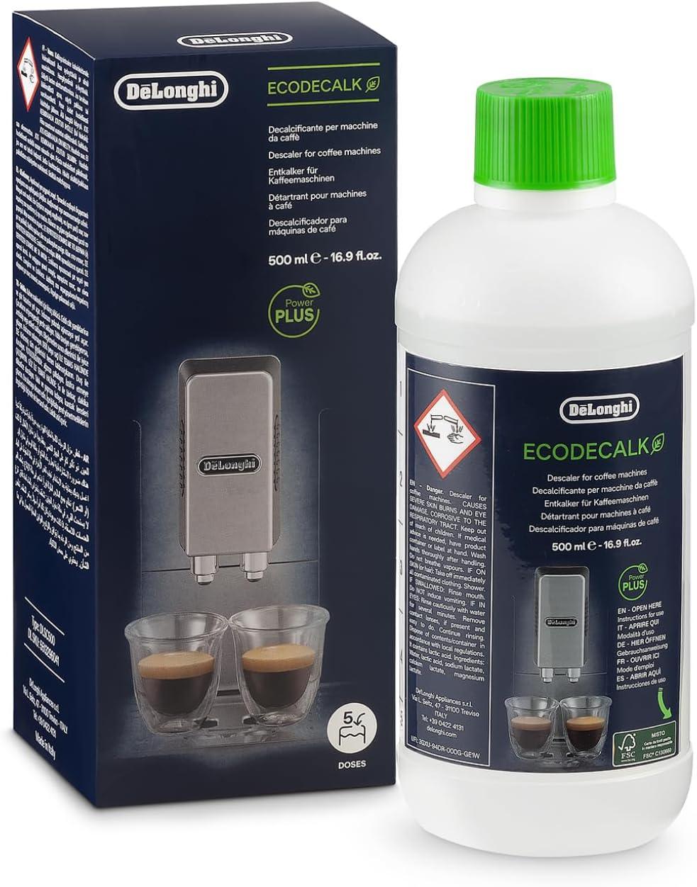 DeLonghi Ecodecalk decalcificante ecologico da 500ml per macchine da caffè con confezione blu e tappo verde