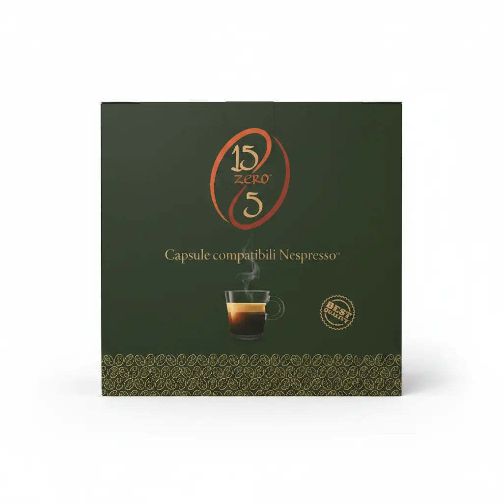 confezione da 100 capsule caffè 15zero5 compatibile Nespresso. Vista frontale
