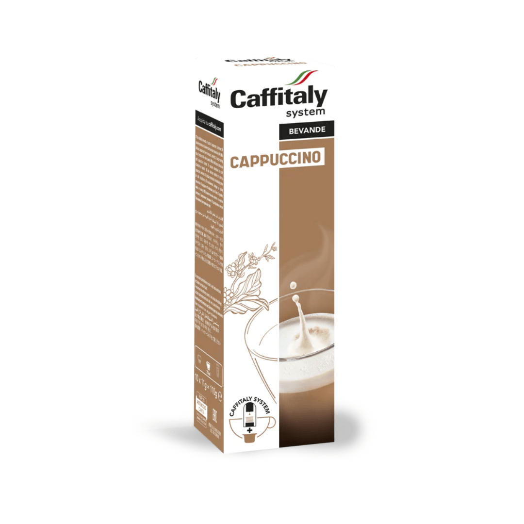 Confezione Caffitaly System bevanda cappuccino con schiuma e disegno chicchi di caffè