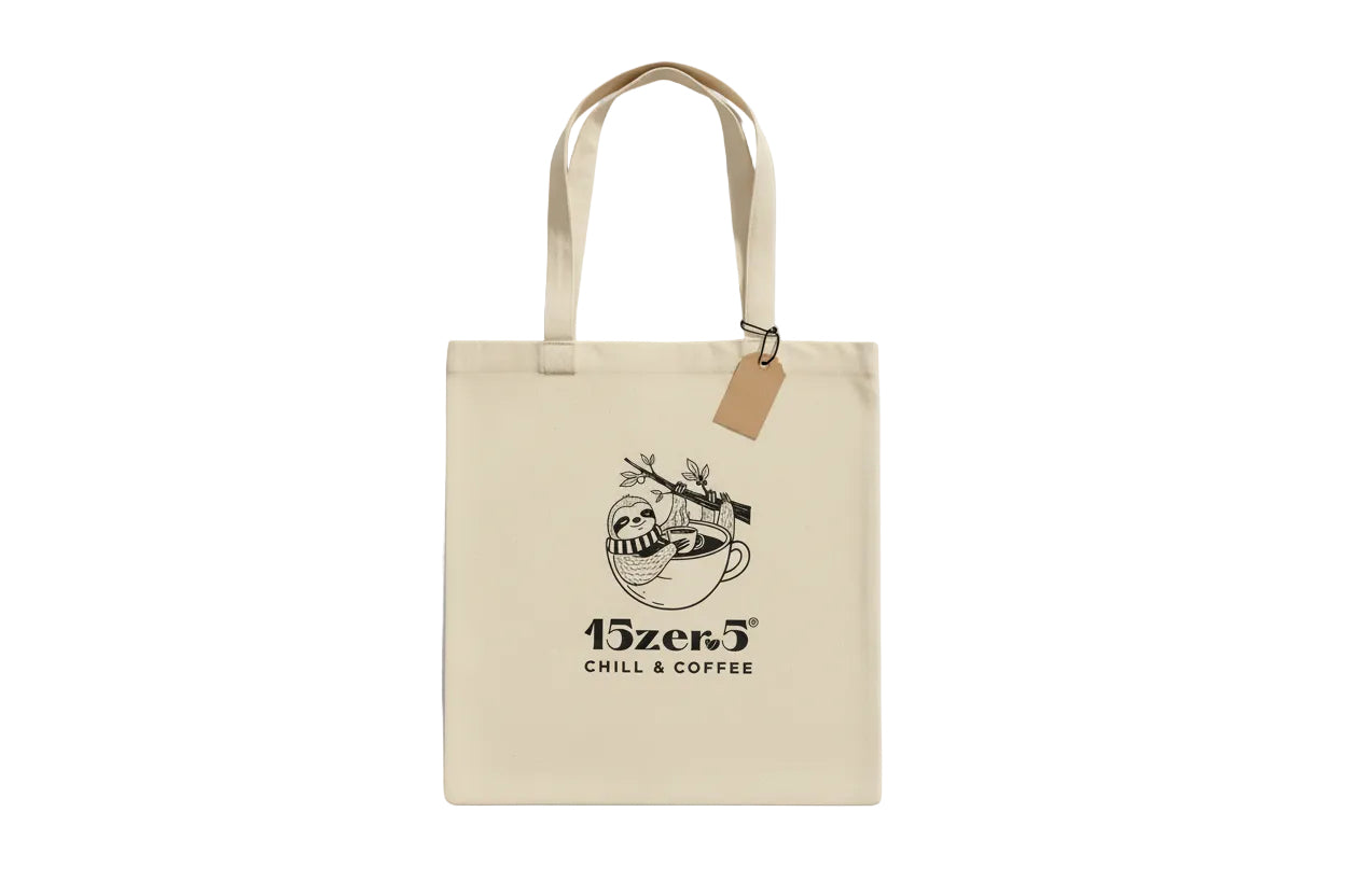 tote bag in cotone caffè 15zero5 con stampa bradipo versione chic & coffee