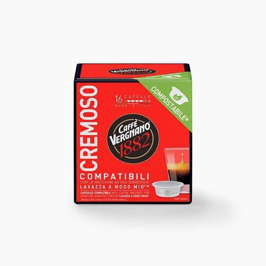 Confezione capsule caffè Vergnano 1882 Cremoso compatibili Lavazza a Modo Mio, compostabili