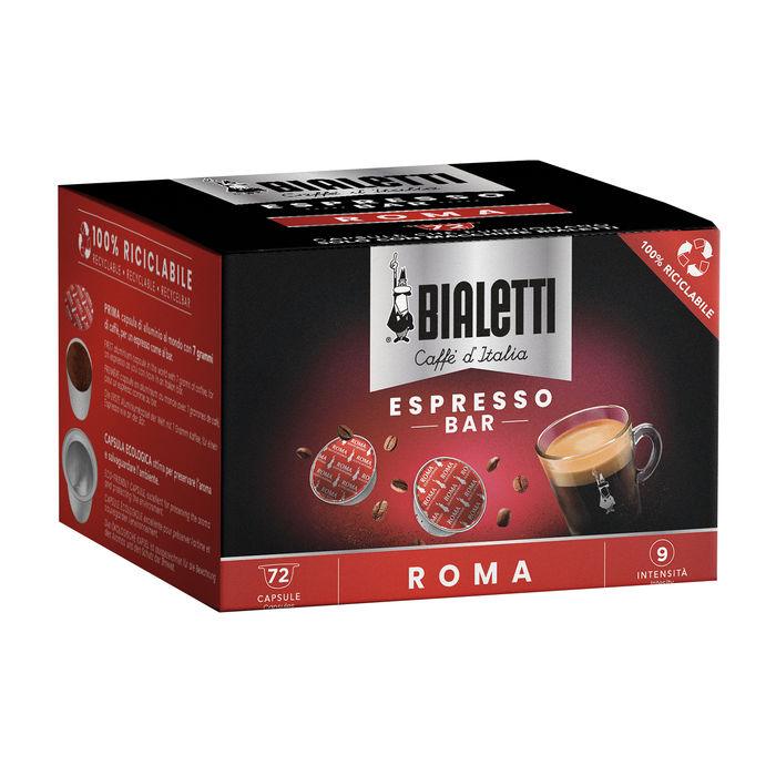 Confezione capsule Bialetti Espresso Bar Roma da 72 pezzi con intensità 9 e tazza di caffè espresso