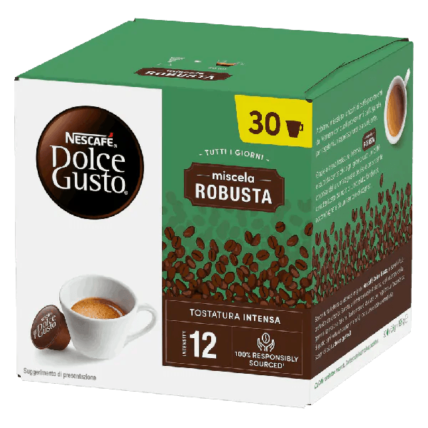 Confezione Nescafé Dolce Gusto miscela Robusta, 30 capsule caffè intenso tostatura 12