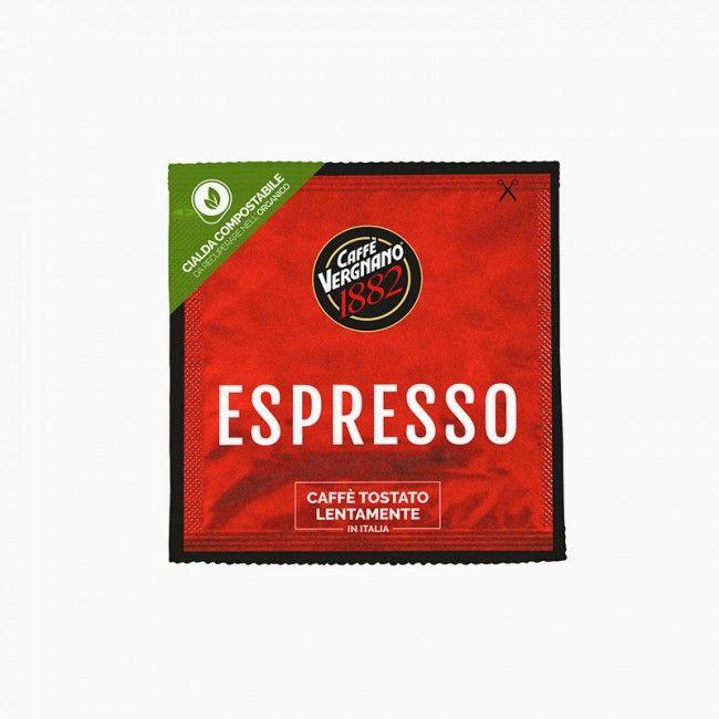 Bustina di caffè espresso Caffè Vergnano 1882, cialda compostabile e caffè tostato lentamente