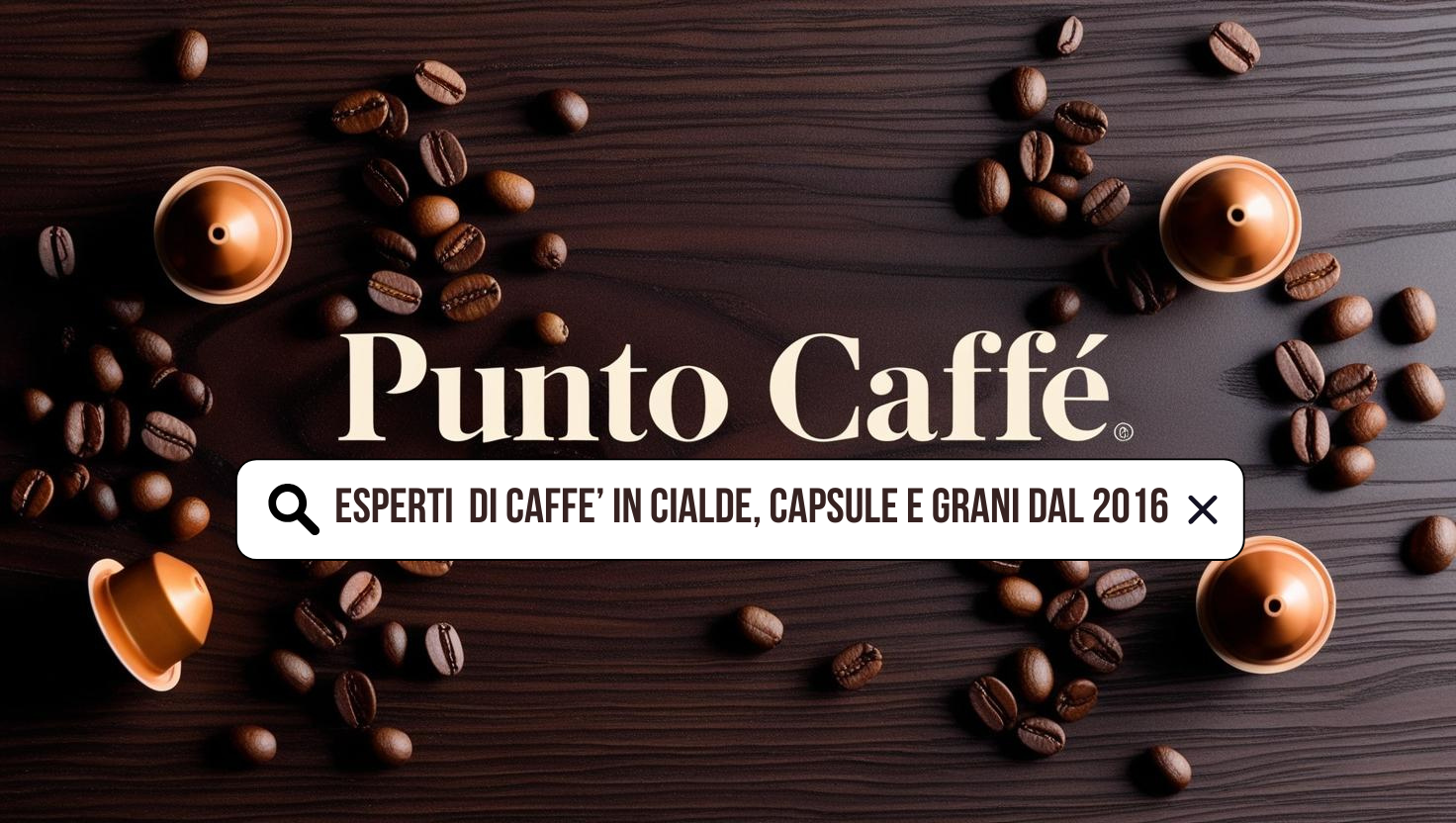 Immagine di sfondo della home page di punto caffè, capsule e chicchi d