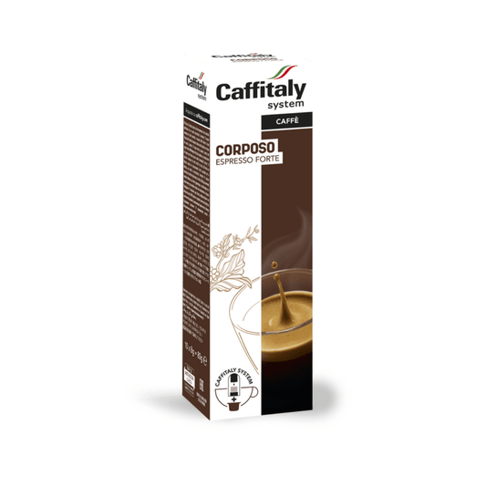 Confezione di capsule caffè Caffitaly System Corposo espresso forte con immagine di caffè cremoso