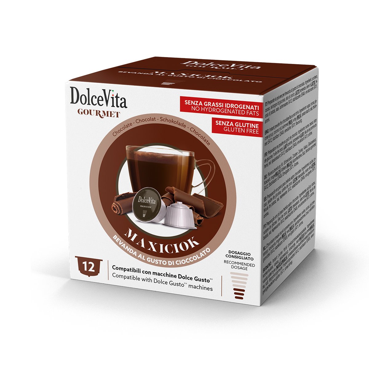 Confezione di capsule MaxiCiok DolceVita gusto cioccolato compatibili Dolce Gusto, 12 pezzi