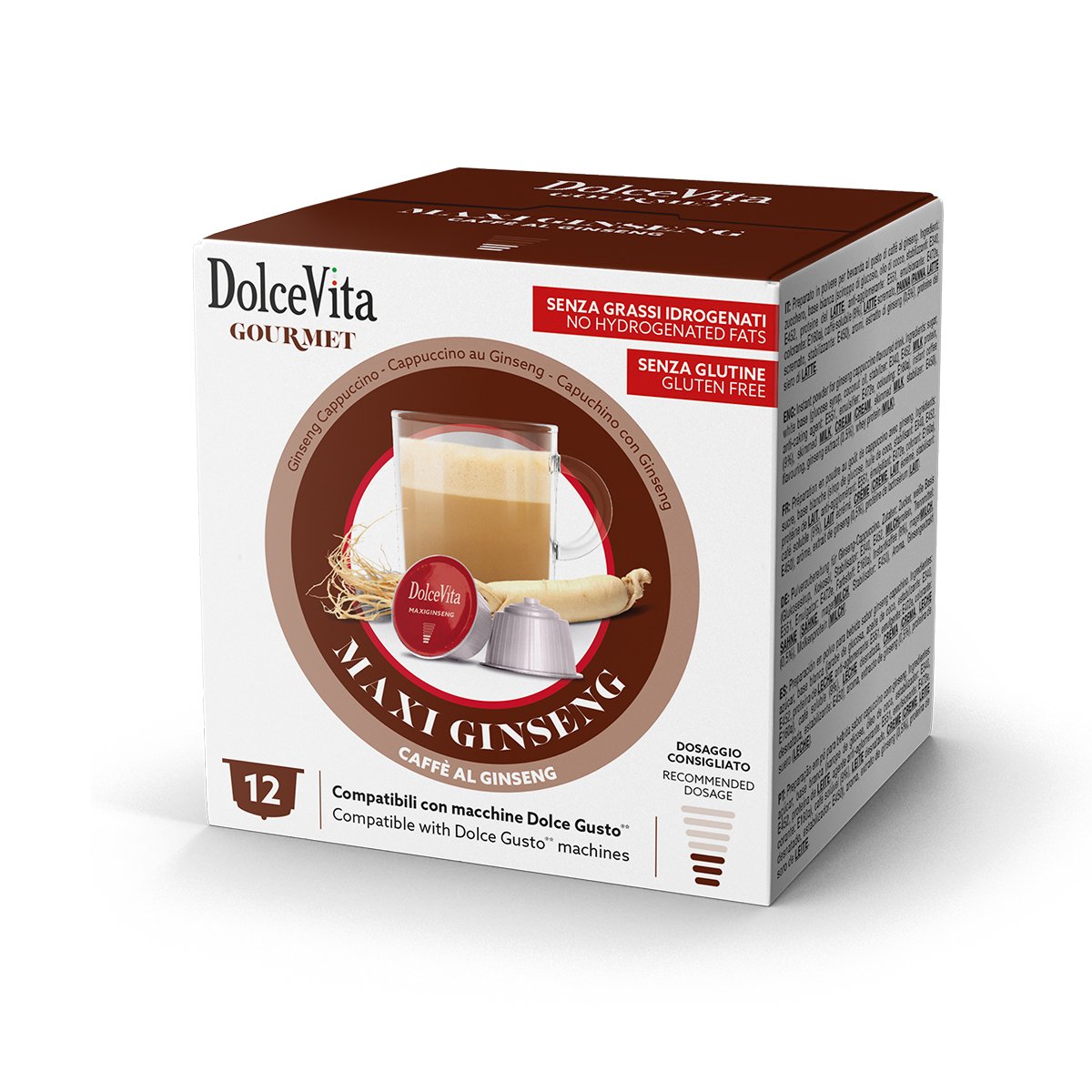 scatola capsule maxi ginseng dolcevita compatibile per nescafè dolce gusto - confezione da 6x12