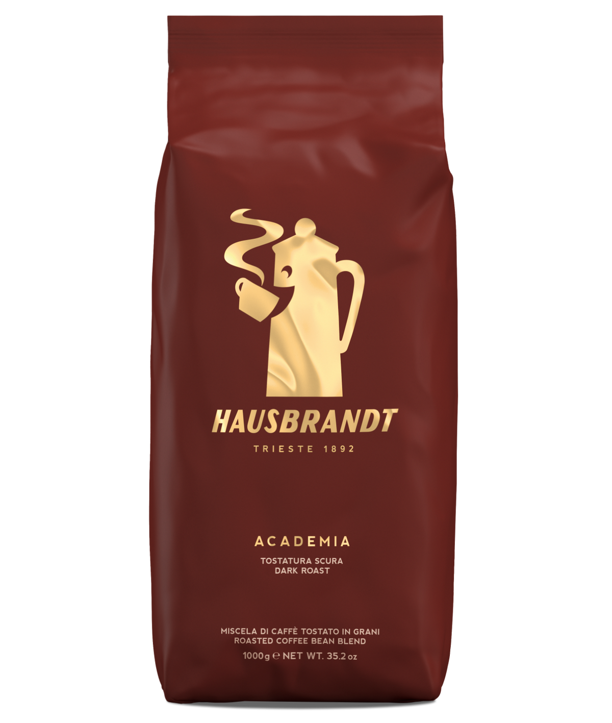 Confezione di caffè in grani Hausbrandt Academia, tostatura scura, 1 kg.