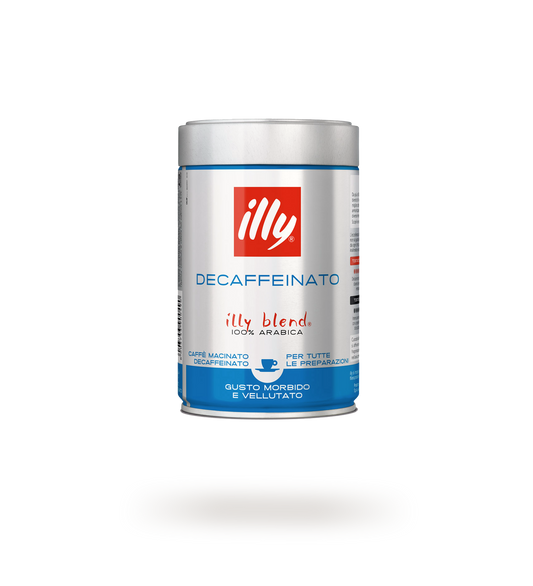 Barattolo di caffè macinato illy Decaffeinato 100% Arabica, gusto morbido e vellutato