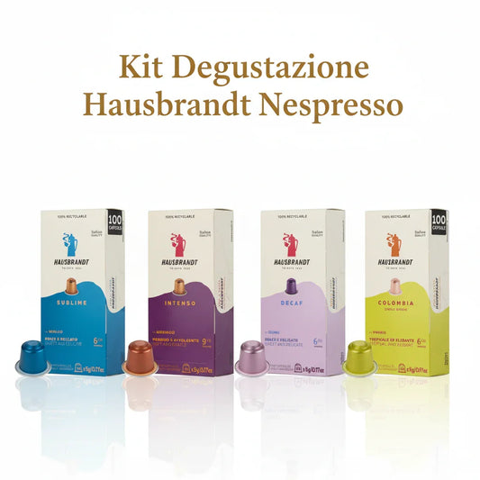 kit degustazione Hausbrandt capsule compatibili nespresso: sublime, intenso, deca e colombia.