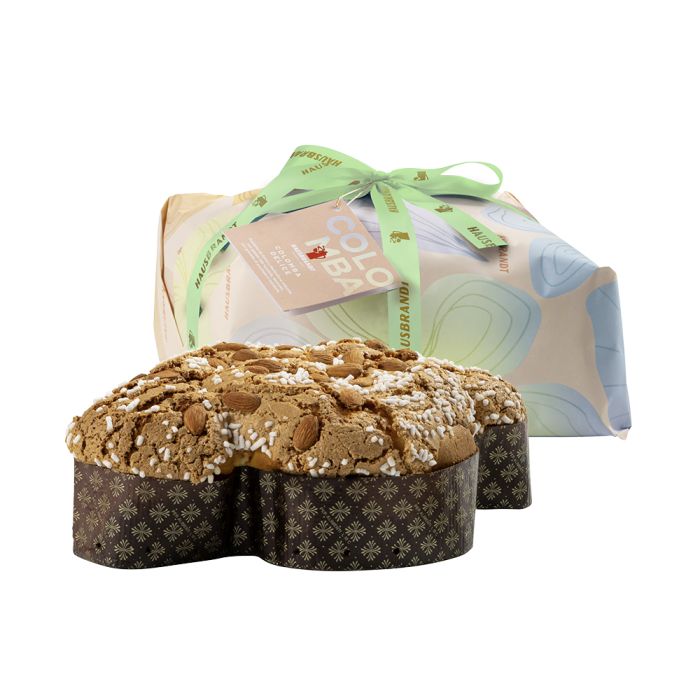 Colomba pasquale artigianale con mandorle e granella di zucchero, confezione regalo elegante