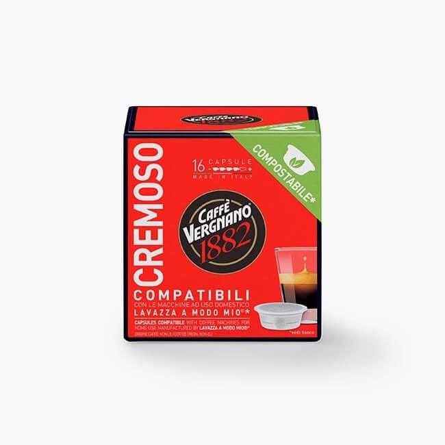 Confezione capsule caffè Vergnano 1882 Cremoso compatibili Lavazza a Modo Mio, compostabili