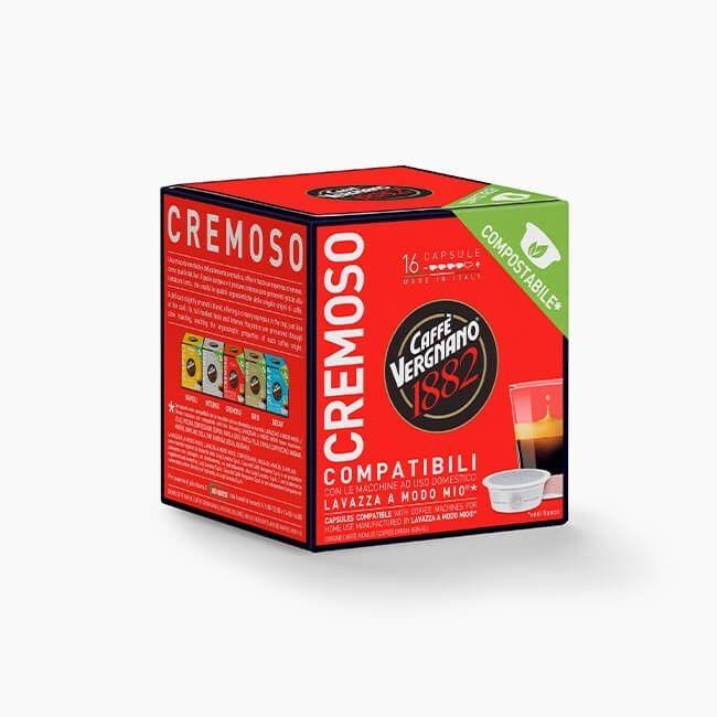 Capsule compatibili Caffè Vergnano Cremoso per macchine Lavazza A Modo Mio, confezione da 16 capsule compostabili